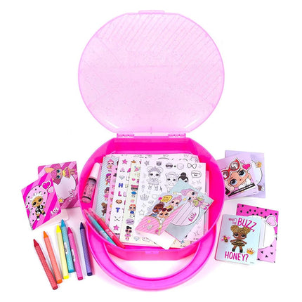 L.O.L. Surprise Creativity Case by Horizon Group USA, Coloring Pages, Makers, Glitter Glue, Crayons & Paper Dolls Included, Hot Pink