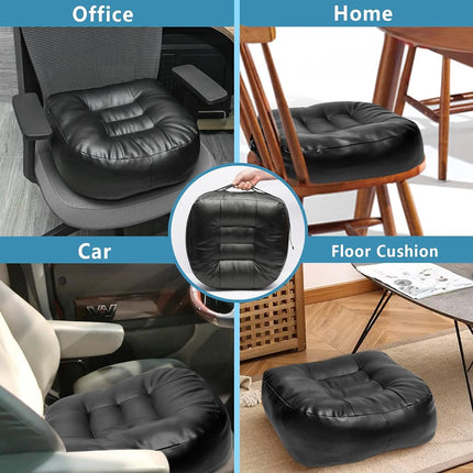 YOUFI 6 Inch Leather Adult Car Booster Seat Cushion for Short People, Black