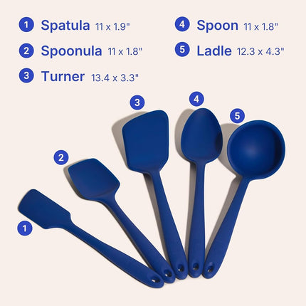 GIR: Get It Right - 5 Piece Essentials All Purpose Set - Ladle, Spatula, Flip, Spoon & Spoonula, Non-stick, Heat Resistant, Dishwasher Safe, Kitchen Utensils, Baking Supplies - Royal Blue
