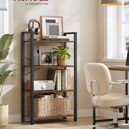VASAGLE Bookshelf, 4-Tier Shelving Unit, Bookcase, Book Shelf, 11.8 x 25.9 x 47.2 Inches, for Home Office, Living Room, Rustic Brown and Black ULLS60BX