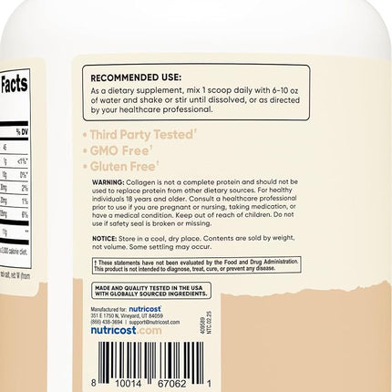 Nutricost Grass-Fed Collagen Powder Vanilla Flavored, 1 LB