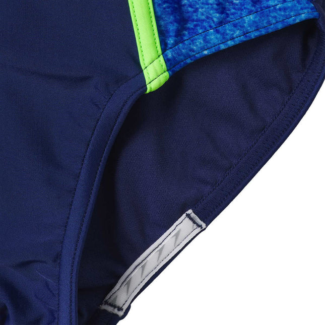 Maillot de bain une pièce à bretelles épaisses Speedo pour petite fille, bleu foncé/vert fluo, XL