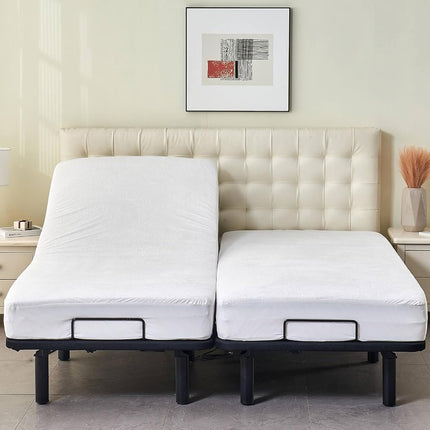 Kingnex Waterproof Split King Mattress Protector for Adjustable Beds Noiseless Soft Bamboo Viscose Terry Surface Fitted Matress Cover with Deep Pocket