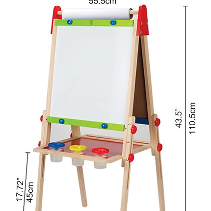 Hape All-in-1 Easel | Award-Winning Double-Sided Kids Standing Easel Adjustable Height Stand with Paper Roll, Chalkboard, Whiteboard, Magnets and 3 Paint Pots