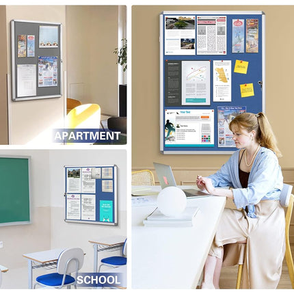 SWANCROWN Felt Board 50 x 36 cm, Lockable Notice Board with Aluminum Frame