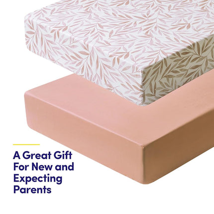 2 Pack Crib Sheets for Boys & Girls � Snug Full Elastic Fit for Standard Crib Mattresses (28?�52?) � Stylish Zoo Animals, Feathers, Gingham & Petals, Watercolor Vines Prints, Watercolor Vines