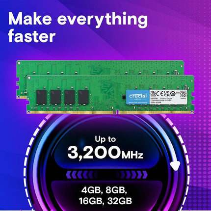 Crucial DDR4 RAM 8GB 3200MHz CL22, Desktop Computer Memory (or 2933MHz, 2666MHz) - CT8G4DFRA32A