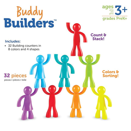Learning Resources Buddy Builders, Fine Motor, Hand Eye Coordination Toy, 32 Pieces, Ages 2+