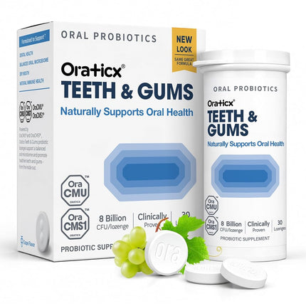 OraTicx Teeth & Gums Dental Probiotic, Naturally Supports Oral Health and Immunity, Oral Probiotics Supplement 8 Billion CFU, Grape Flavor 30 Lozenges 1-PK