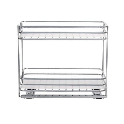 Household Essentials Glidez Paint-Finished Steel Pull-Out/Slide-Out Storage Organizer with Plastic Liner for Spice Rack Use - 2 -Tier Design - Fits Standard Size Cabinet or Shelf, Brushed Silver