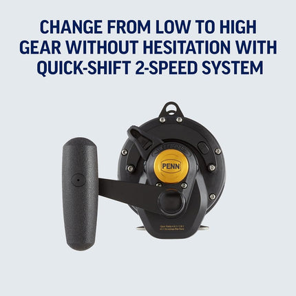 PENN Squall® Lever Drag 2 Speed, Fishing Reel, Conventional Reels, Sea - Offshore Fishing, Saltwater Boat or Kayak Fishing,Unisex, Black Gold, 30 | Right Hand