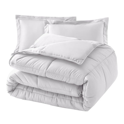 Elegant Comfort 3-Piece Box Stitched Down Alternative Comforter with Shams - Ultra Soft for All Season Duvet Insert with Corner Tabs, Plush Cozy 3PC Comforter Set, Twin, White