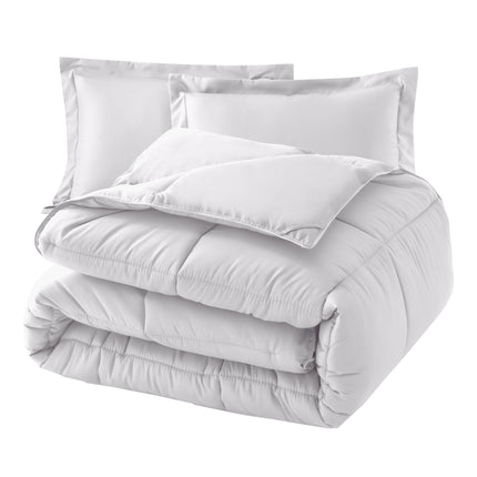 Elegant Comfort Edredón alternativo de plumón de 3 piezas con costuras en caja y fundas – Ultrasuave para todas las estaciones, inserto de edredón con pestañas en las esquinas, juego de edredón mullido y acogedor de 3 piezas, individual, blanco