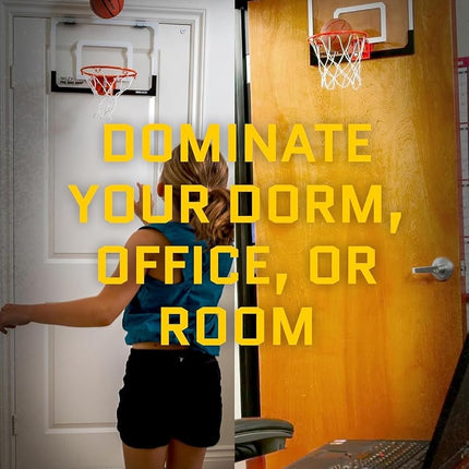SKLZ 18" Mini Basketball Hoop with Shatterproof Backboard, Breakaway Rim, Heavy Duty Net, 5" Ball - Over-Door Mounts for Office, Dorm, Bedroom