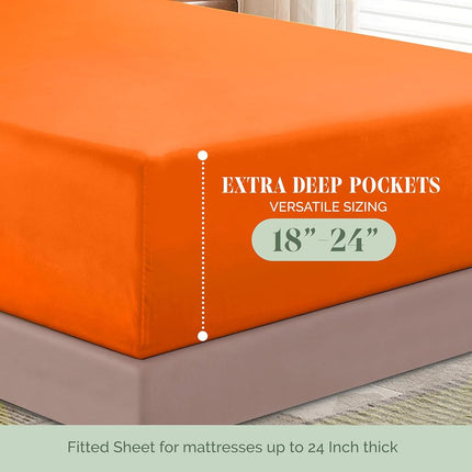 Elegant Comfort 4-Piece Bed Sheet Set - Luxury Bedding 1500 Premium Hotel Quality Microfiber, All Around Elastic 18-24 Inches Deep Fitted Sheet- Extra Deep Pocket Sheets, King, Persimmon