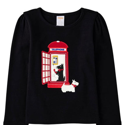 Gymboree Girls' and Toddler Fall and Holiday Embroidered Graphic Long Sleeve T-Shirts, Phone Booth, 3T