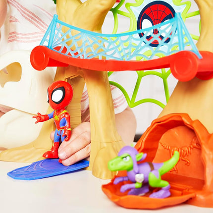 SPIDEY AND HIS AMAZING FRIENDS Marvel Dino Webs Tree House Playset, Spider-Man & Goblin Raptor, 4-Inch Action Figure Set, Ages 3+