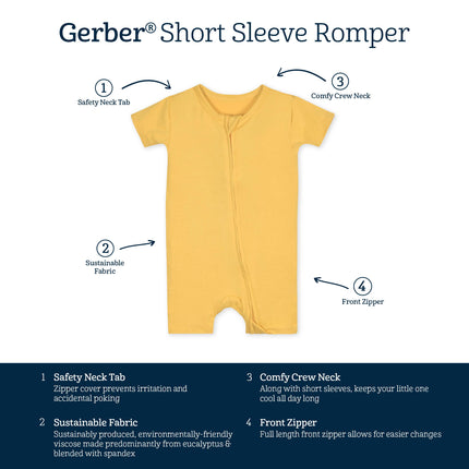 Gerber Pelele unisex de manga corta supersuave con viscosa hecha de eucalipto, Honey, 12 meses