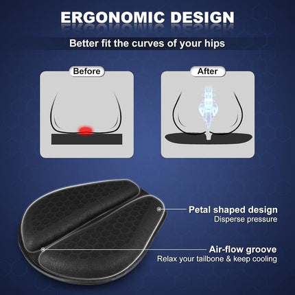 SKYJDM Foldable Motorcycle Gel Seat Cushion, Large 3D Honeycomb Structure Shock Absorption & Breathable Seat Pad for Long Rides (L)