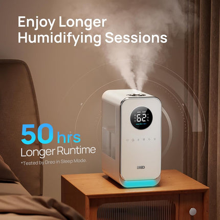 DREO Humidifiers for Bedroom, Top-filled Smart Quiet Cool Mist Humidifier for Large Room, 50 Hours Runtime for Home, Indoor Plants, Oil Diffuser & Nightlight for Baby Nusery, 5L, with Alexa/Google