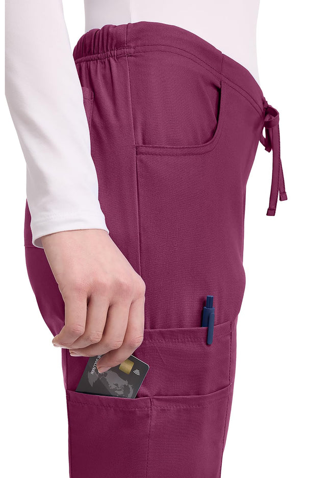 Dickies EDS Signature Scrubs for Women, Drawstring Cargo Pants 86206, Wine, S Tall
