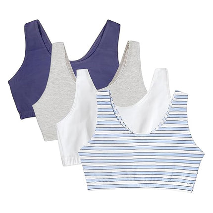 Fruit of the Loom Women's Built Up Tank Style Sports Bra Value Pack, 100 inches, Cottage Stripes/Skipper Blue/Grey Heather/White, 38 (Pack of 4)