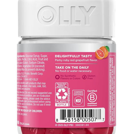 OLLY Undeniable Beauty Gummy, 30 Day Supply (60 Gummies), Grapefruit Glam, Biotin, Vitamin C, Keratin, For Hair, Skin, Nails, Chewable Supplement