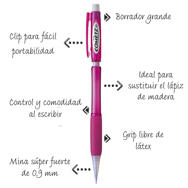 Pentel Cometz Automatic Pencil, 0.9mm, Pink Barrel, Box of 12 (AX119P) by Pentel
