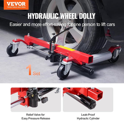VEVOR Lève-roue, capacité max. 680 kg, cric de voiture avec roues rotatives à 360°, cric hydraulique robuste pour le positionnement de véhicules pour la réparation et le déplacement de voitures