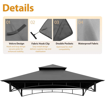 CoastShade 8 x 5 Grill BBQ Gazebo Double Tiered Replacement Canopy Roof Outdoor Barbecue Gazebo Tent Roof Top,Gray