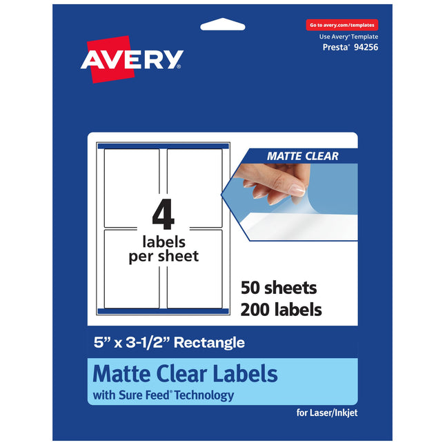 Avery Matte Clear Rectangle Labels, Sure Feed Tech