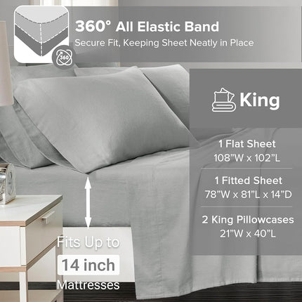 Comfort Spaces Cotton Flannel Breathable Warm Deep Pocket Sheets With Pillow Case Bedding, King, Solid Grey