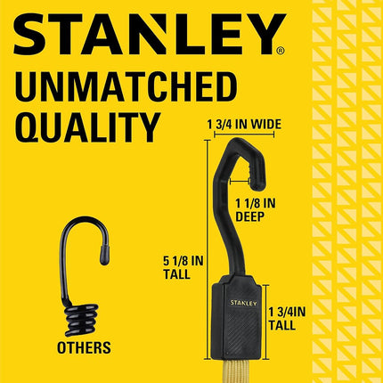STANLEY S300324 Black/Yellow 24" Premium Flat Bungee Cord Straps, 2 Pack
