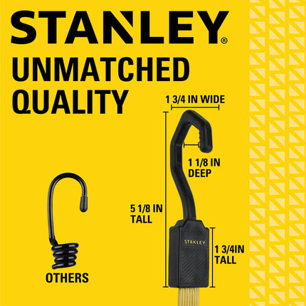STANLEY S300324 Black/Yellow 24" Premium Flat Bungee Cord Straps, 2 Pack