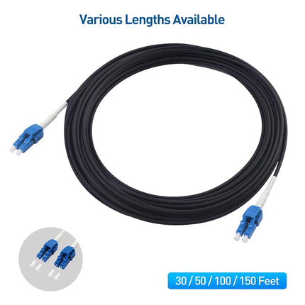 Cable Matters Uniboot OS2 LC to LC Outdoor Armored Fiber Patch Cable 150ft - Single Mode Duplex 9/125, LSFRZH, Direct Burial Support with UV Resistant and Fire Retardant Cable Jacket - 150 Feet /45.7m