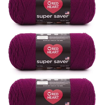 Red Heart Super Saver Pack of 3 - Mulberry - 7oz/198g - Acrylic - 4 Medium (Worsted) - 364 Yards - Knitting, Crocheting, Crafts & Amigurumi