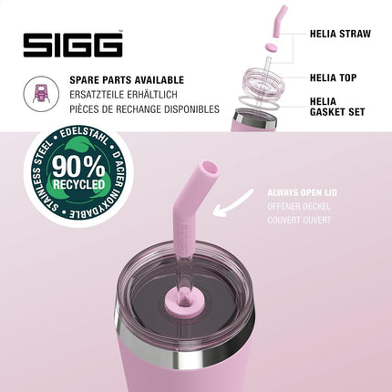 Sigg Helia Travel Mug, Double-Walled Insulated Thermal Cup with Glass Straw, Leakproof Stainless Steel Tumbler for Hot and Cold Drinks