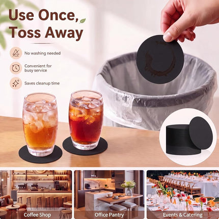 TaoBary 200 Pcs Disposable Paper Bar Coasters Bulk, 4 Inch Cardboard Coasters Blank for Drinks DIY Crafts Arts Wedding (Black)