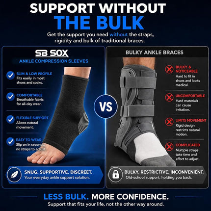 SB SOX Compression Ankle Brace (Pair) – Great Ankle Support That Stays in Place – for Sprained Ankle and Achilles Tendon Support – Perfect Ankle Sleeve for Sports, Any Use (Black/Gray, X-Large)