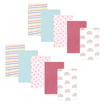 Hudson Baby Unisex Baby Cotton Flannel Burp Cloths, Creative Rainbow 10-Pack, One Size