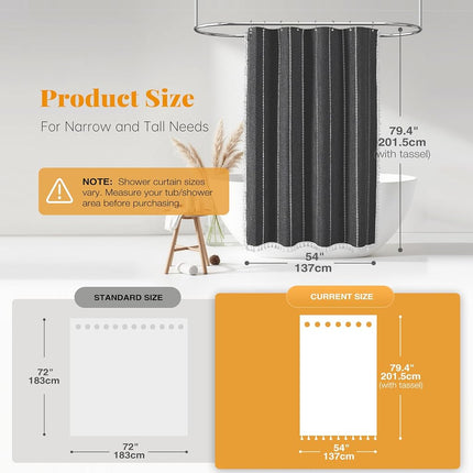 BTTN 54x78 Boho Farmhouse Linen Heavy Duty Shower Curtain, Charcoal Grey