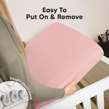 Organic Fitted Bed Sheets - 2-Pack Breathable Jersey Cotton Baby Bed Sheets - 120x60 Mattress Fitted Sheet - Rose