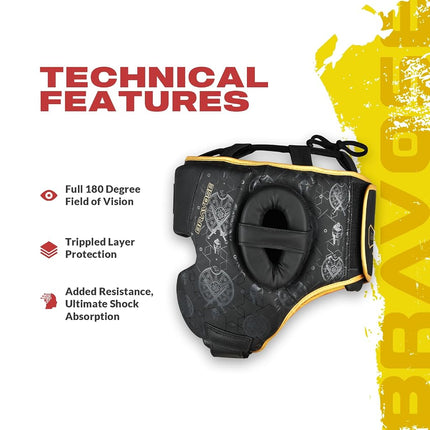 BRAVOSE Armour Boxing Headguard | Professional Strap Boxing, Training, Sparring & Martial Arts Headgear | Head Guard for Ear, Cheek, Face Protection | Helmet for MMA, Kickboxing, Taekwondo (S/M)
