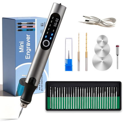 Pluma de grabado recargable por USB con 35 brocas, mini máquina de grabado eléctrico, herramientas rotativas inalámbricas para grabar joyas, piedra, metal, plástico, madera, resina (plateado)