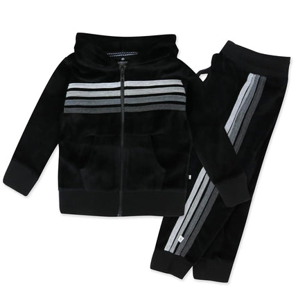 HonestBaby Velour Pullover Hoodie and Zip Front Sweatshirt and Jogger Sweatpants Set Baby, Toddler, Boys, Girls, Unisex, Black with Stripe, 7 Years, Black With Stripe, 7 Years