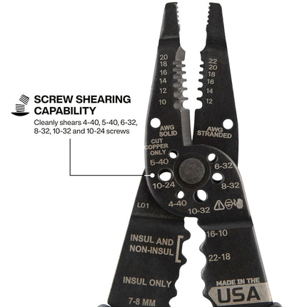 Klein Tools 1025 Long Nose Multi-Purpose Wire Stripper Tool, Made in USA Professional Electrician Tools, Crimping Tool, Cable Stripper for 10-20 AWG Solid, 12-22 AWG Stranded Wire