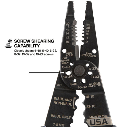 Klein Tools 1025 Long Nose Multi-Purpose Wire Stripper Tool, Made in USA Professional Electrician Tools, Crimping Tool, Cable Stripper for 10-20 AWG Solid, 12-22 AWG Stranded Wire