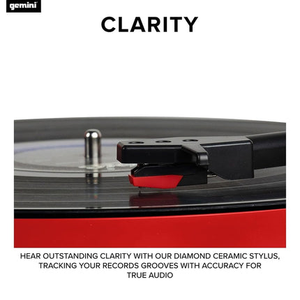 Gemini Pro Audio Modern 3 Speed Bluetooth Classic Vinyl Record Player Turntable with Dual 50W Dynamic Stereo Speakers for Stereo System for Home with Stylus and Cartridge