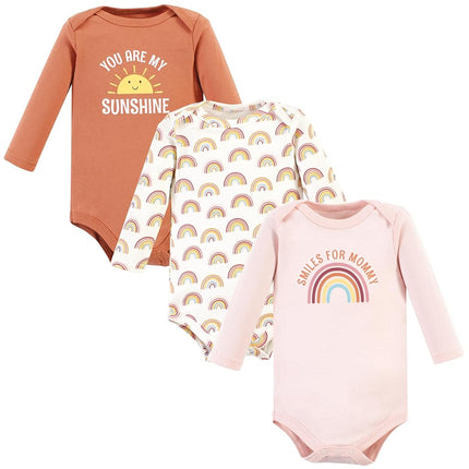 Hudson Baby Unisex Baby Cotton Long-Sleeve Bodysuits, Sunshine Rainbows 3-Pack, 12-18 Months, Sunshine Rainbows 3-pack, 12-18 Months