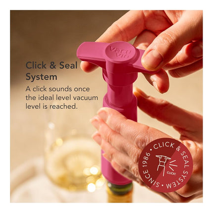 Vacu Vin Original Wine Saver with 4 Vacuum Bottle Stoppers – Wine Preserver Pump for Red or White Wine – Manual Air Remover System – Airtight Seal – Keep Wine Fresh Longer – Pink